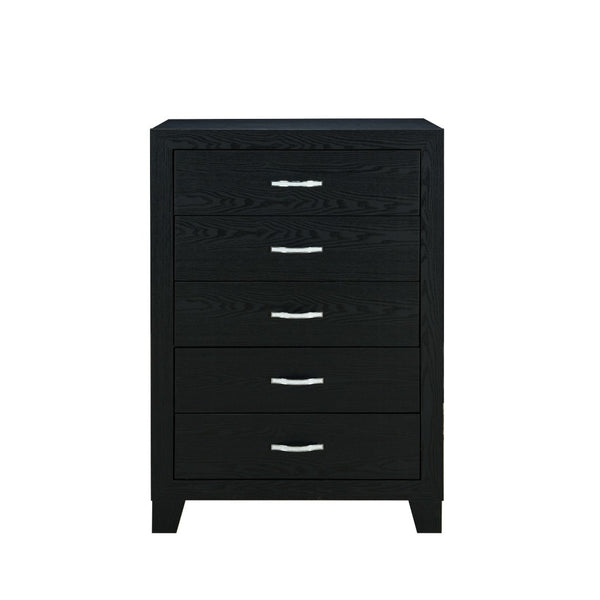 HomeRoots 49" Black Wood Five Drawer Dresser - Modern Solid Wood Storage Solution with Sleek Design & Style 564698