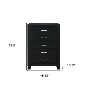 HomeRoots 49" Black Wood Five Drawer Dresser - Modern Solid Wood Storage Solution with Sleek Design & Style 564698