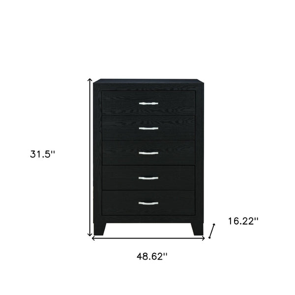HomeRoots 49" Black Wood Five Drawer Dresser - Modern Solid Wood Storage Solution with Sleek Design & Style 564698