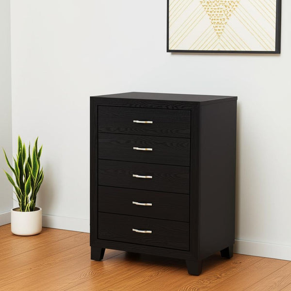 HomeRoots 49" Black Wood Five Drawer Dresser - Modern Solid Wood Storage Solution with Sleek Design & Style 564698