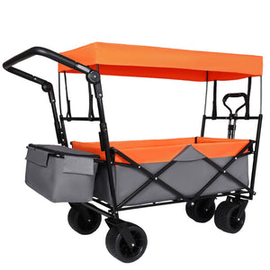English Elm With Canopy and Steel Frame Collapsible Wagon All-terrain Heavy Duty Outdoor Cart W2932P326776