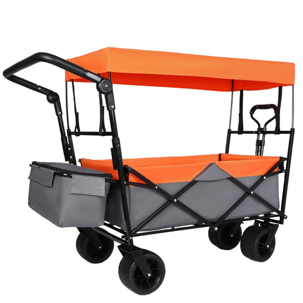 English Elm With Canopy and Steel Frame Collapsible Wagon All-terrain Heavy Duty Outdoor Cart W2932P326776
