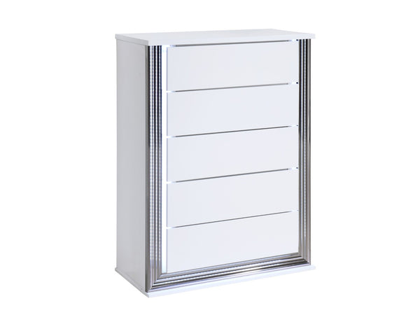 HomeRoots 49" White Wood Lighted Five Drawer Dresser - Modern Design, Integrated LED & Spacious Storage Solution 564702