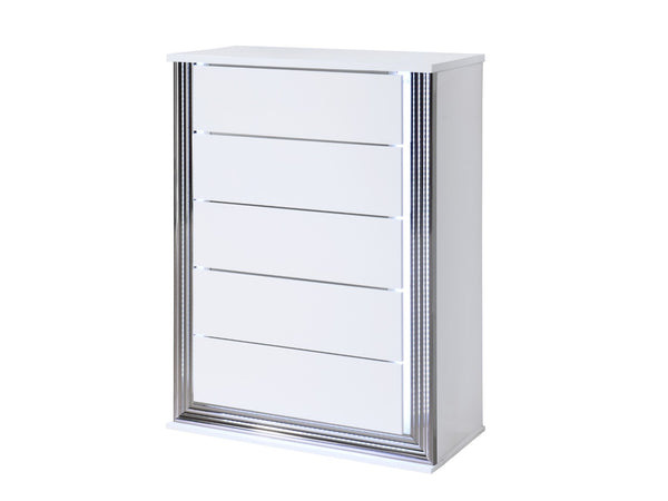 HomeRoots 49" White Wood Lighted Five Drawer Dresser - Modern Design, Integrated LED & Spacious Storage Solution 564702