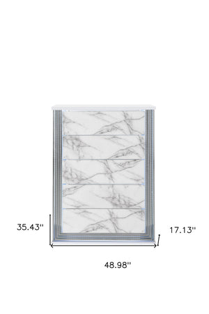 Homeroots 49" Silver And White Wood Faux Marble Dresser With Led Lighting – 5 Spacious Drawers For Storage  Solid And Manufactured Wood 564703