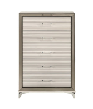 HomeRoots 53" Lighted Beige and White Wood Five Drawer Dresser – Modern Storage Solution with LED Accent Lighting 564704