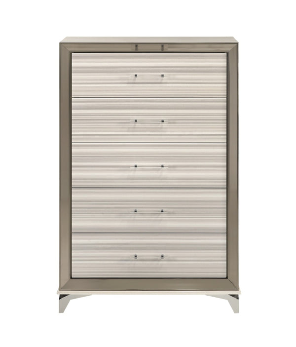 HomeRoots 53" Lighted Beige and White Wood Five Drawer Dresser – Modern Storage Solution with LED Accent Lighting 564704