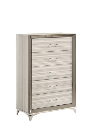 Homeroots 53" Beige And White Wood Lighted Dresser - Chic Five Drawer Storage With Led Accent Lighting  Solid And Manufactured Wood 564704