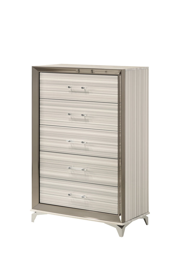 Homeroots 53" Beige And White Wood Lighted Dresser - Chic Five Drawer Storage With Led Accent Lighting  Solid And Manufactured Wood 564704