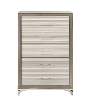 Homeroots 53" Beige And White Wood Lighted Dresser - Chic Five Drawer Storage With Led Accent Lighting  Solid And Manufactured Wood 564704