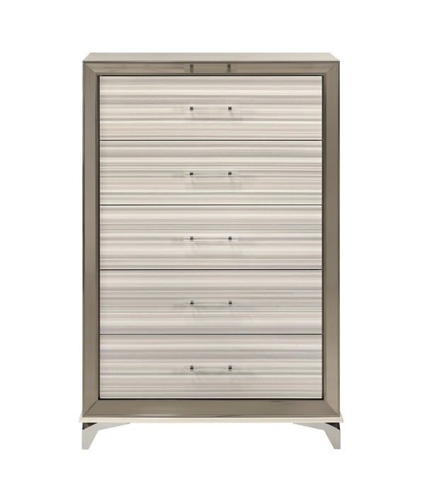 Homeroots 53" Beige And White Wood Lighted Dresser - Chic Five Drawer Storage With Led Accent Lighting  Solid And Manufactured Wood 564704