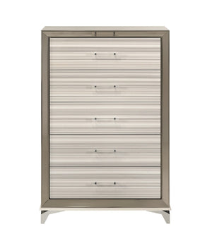 Homeroots 53" Beige And White Wood Lighted Dresser - Chic Five Drawer Storage With Led Accent Lighting  Solid And Manufactured Wood 564704