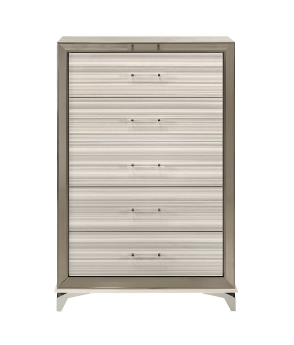 Homeroots 53" Beige And White Wood Lighted Dresser - Chic Five Drawer Storage With Led Accent Lighting  Solid And Manufactured Wood 564704