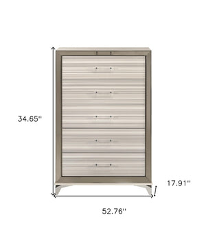 Homeroots 53" Beige And White Wood Lighted Dresser - Chic Five Drawer Storage With Led Accent Lighting  Solid And Manufactured Wood 564704