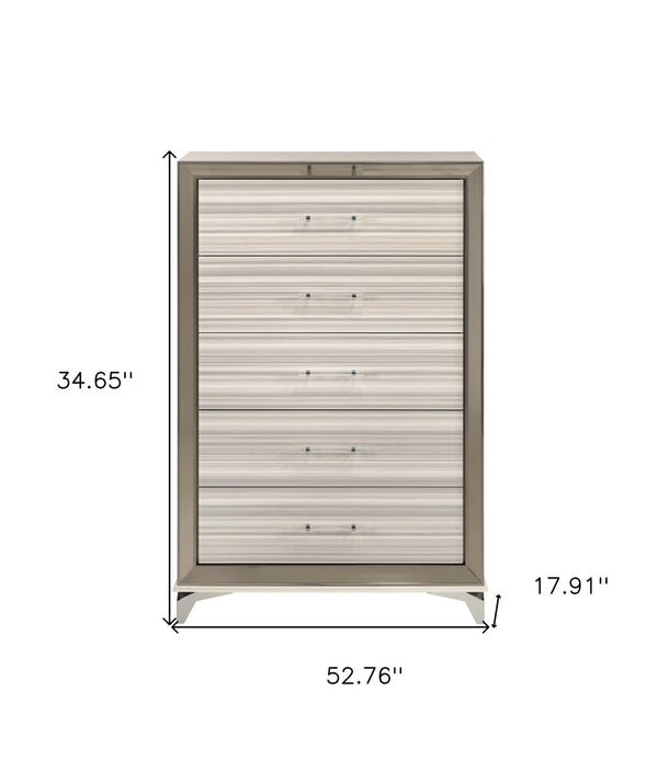 Homeroots 53" Beige And White Wood Lighted Dresser - Chic Five Drawer Storage With Led Accent Lighting  Solid And Manufactured Wood 564704