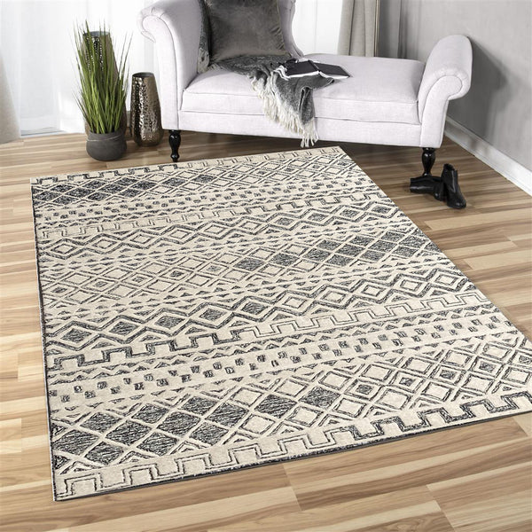 Homeroots 5' X 8' Black And Ivory Wool Abstract Geometric Hand Tufted Non Skid Area Rug  Wool 564707