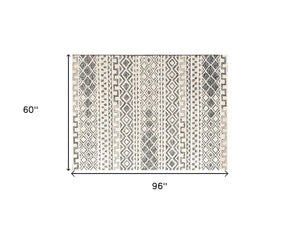 Homeroots 5' X 8' Black And Ivory Wool Abstract Geometric Hand Tufted Non Skid Area Rug  Wool 564707