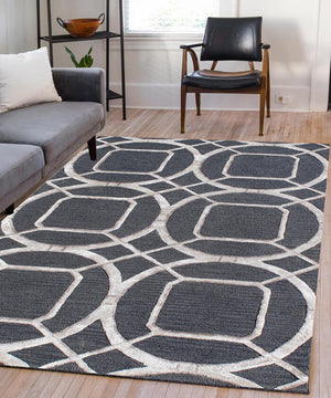 Homeroots 5' X 8' Charcoal And Ivory Abstract Geometric Hand Tufted Area Rug  Wool Blend 564708