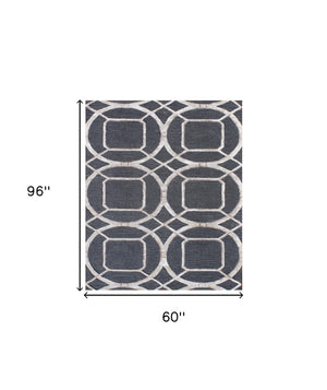 Homeroots 5' X 8' Charcoal And Ivory Abstract Geometric Hand Tufted Area Rug  Wool Blend 564708