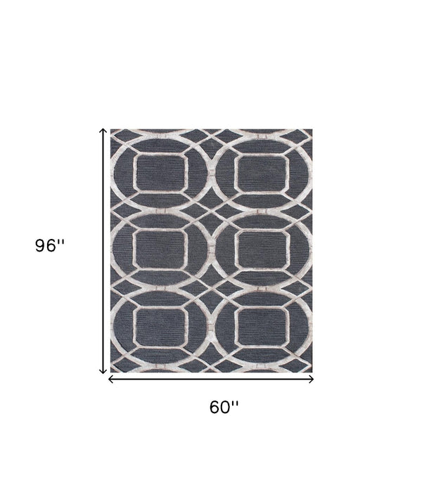 Homeroots 5' X 8' Charcoal And Ivory Abstract Geometric Hand Tufted Area Rug  Wool Blend 564708