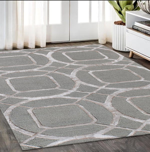 Homeroots 5' X 8' Gray And Light Gray Abstract Geometric Hand Tufted Area Rug  Wool Blend 564709