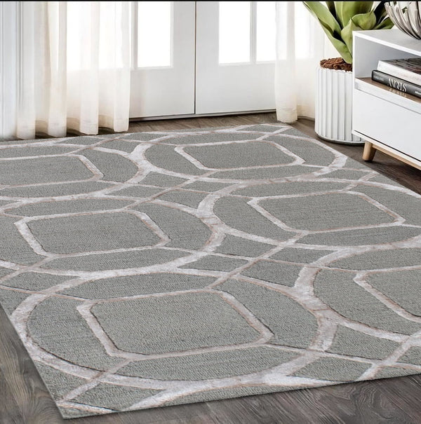 Homeroots 5' X 8' Gray And Light Gray Abstract Geometric Hand Tufted Area Rug  Wool Blend 564709