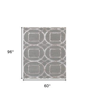 Homeroots 5' X 8' Gray And Light Gray Abstract Geometric Hand Tufted Area Rug  Wool Blend 564709