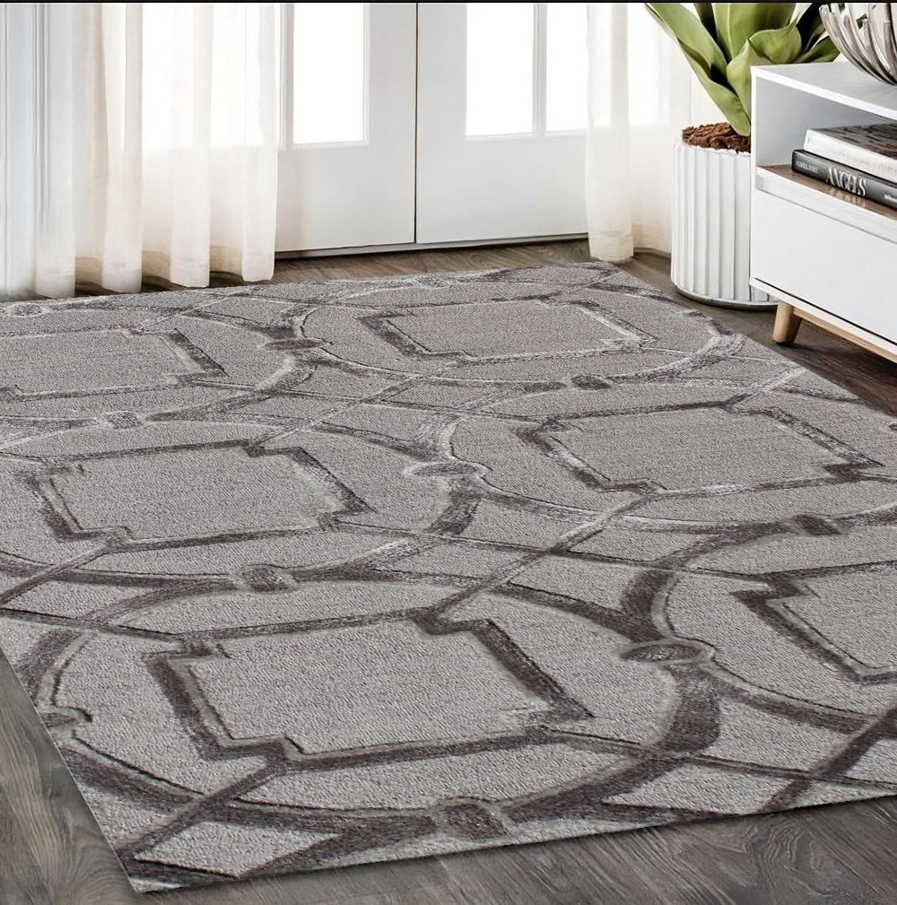 Homeroots 5' X 8' Gray And Dark Gray Abstract Geometric Hand Tufted Area Rug  Wool Blend 564710