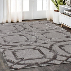 Homeroots 5' X 8' Gray And Dark Gray Abstract Geometric Hand Tufted Area Rug  Wool Blend 564710