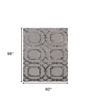 Homeroots 5' X 8' Gray And Dark Gray Abstract Geometric Hand Tufted Area Rug  Wool Blend 564710