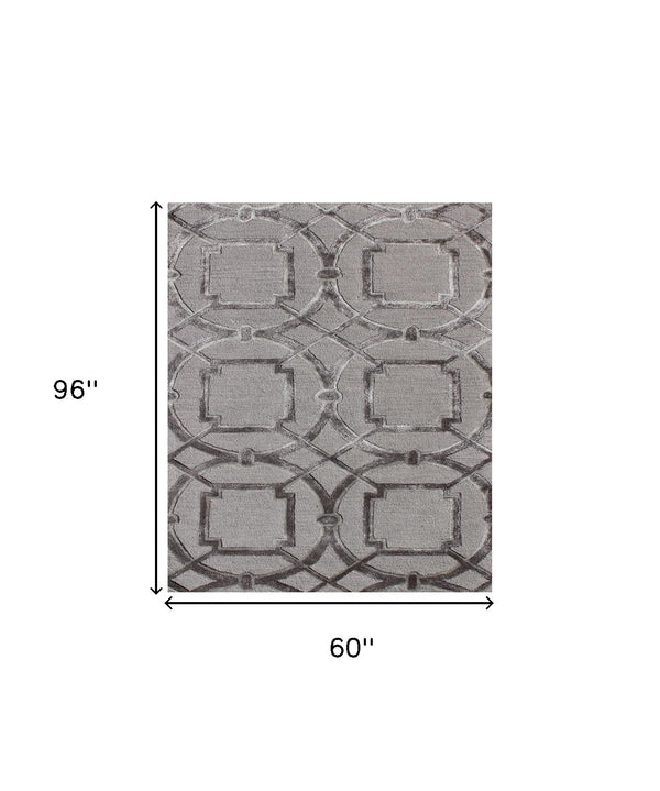 Homeroots 5' X 8' Gray And Dark Gray Abstract Geometric Hand Tufted Area Rug  Wool Blend 564710