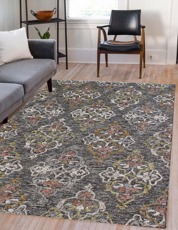 Homeroots 5' X 8' Charcoal Abstract Geometric Hand Tufted Non Skid Area Rug  Viscose,Polyester 564711