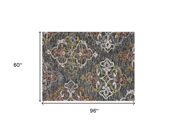 Homeroots 5' X 8' Charcoal Abstract Geometric Hand Tufted Non Skid Area Rug  Viscose,Polyester 564711