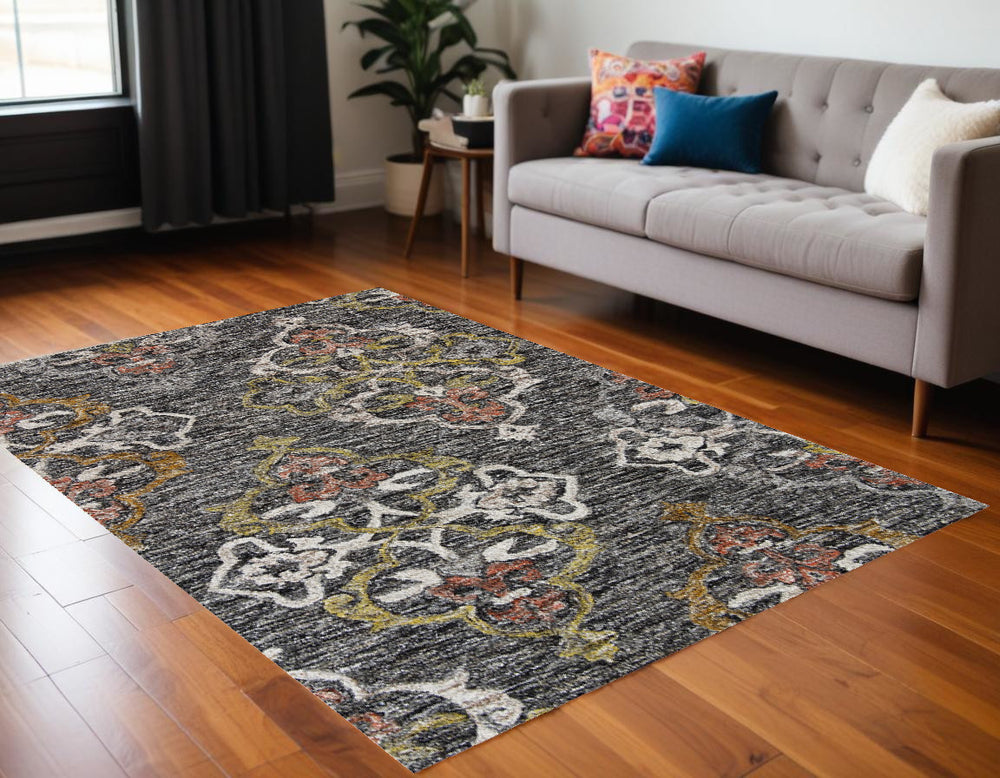 Homeroots 5' X 8' Charcoal Abstract Geometric Hand Tufted Non Skid Area Rug  Viscose,Polyester 564711