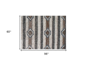 Homeroots 5' X 8' Beige Abstract Geometric Hand Tufted Non Skid Area Rug  Viscose,Polyester 564712