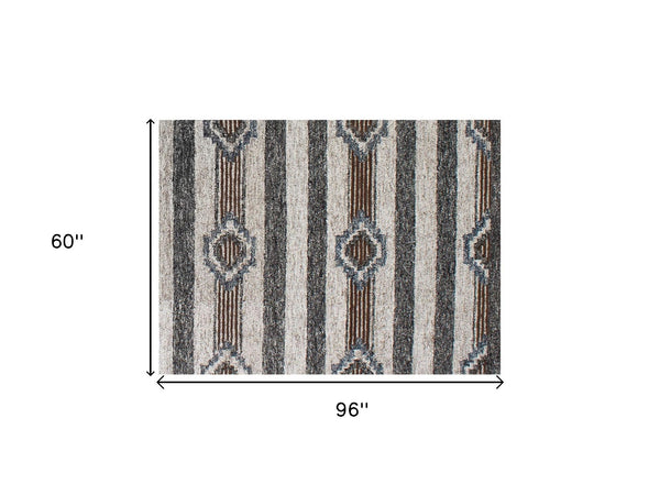 Homeroots 5' X 8' Beige Abstract Geometric Hand Tufted Non Skid Area Rug  Viscose,Polyester 564712