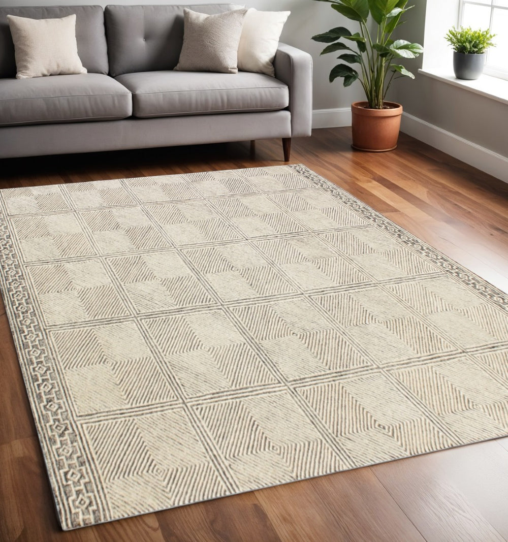 HomeRoots 5' X 8' Moss Green Wool Area Rug - Hand-Tufted Abstract Design, Non-Skid, Perfect for Any Room 564713