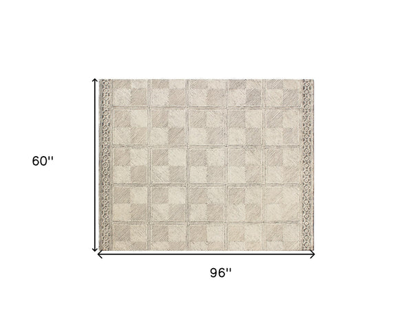 Homeroots 5' X 8' Moss Green Wool Abstract Geometric Hand Tufted Non Skid Area Rug  Wool 564713