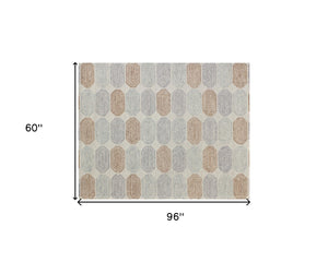 Homeroots 5' X 8' Ivory And Silver Wool Abstract Geometric Hand Tufted Non Skid Area Rug  Wool 564714