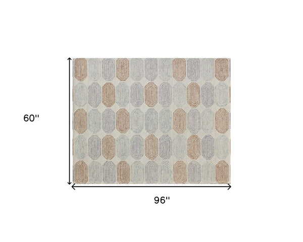 Homeroots 5' X 8' Ivory And Silver Wool Abstract Geometric Hand Tufted Non Skid Area Rug  Wool 564714