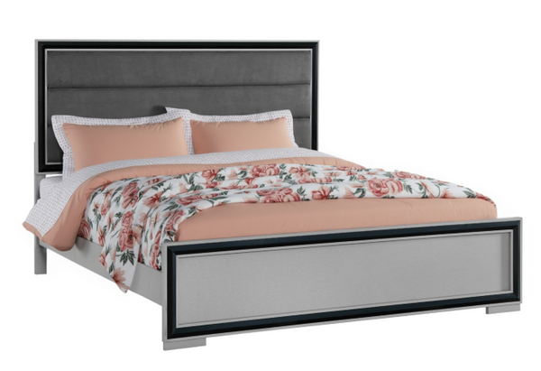 Homeroots Gray Upholstered Full Bed Frame With Ribbed Texture - Stylish, Durable Design For Restful Sleep  Wood 564715