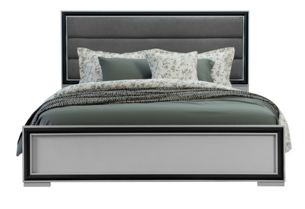 Homeroots Gray Ribbed Upholstered Queen Bed Frame - Stylish Wood Design For Ultimate Comfort & Durability  Wood 564717