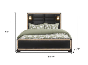 Homeroots Black Upholstered King Bed Frame With Faux Crystal Bling - Stylish, Durable, And Perfect For Relaxation  Wood 564718