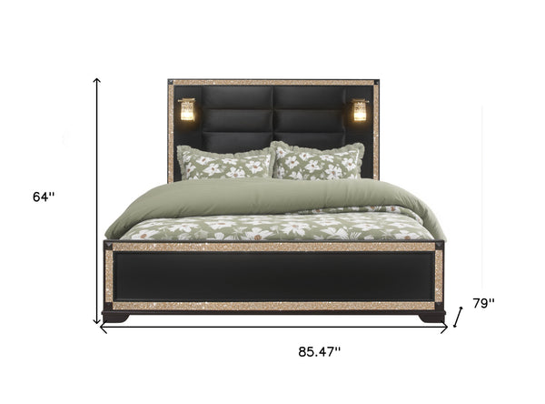 Homeroots Black Upholstered King Bed Frame With Faux Crystal Bling - Stylish, Durable, And Perfect For Relaxation  Wood 564718