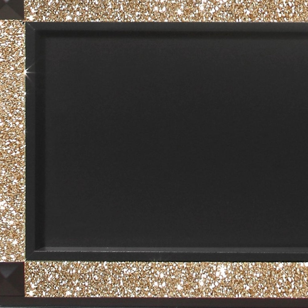 HomeRoots Black Faux Crystal Bling King Bed Frame with Integrated Lighting, Upholstered Elegance & Supportive Design 564718