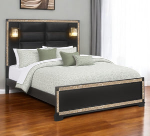 Homeroots Black Upholstered King Bed Frame With Faux Crystal Bling - Stylish, Durable, And Perfect For Relaxation  Wood 564718
