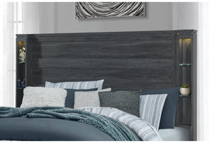 Homeroots Dark Gray Distressed Wood King Bed Frame With Led Lighting For Relaxing Sleep Sanctuary - 59.75" H  Wood 564724