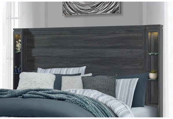 Homeroots Dark Gray Distressed Wood King Bed Frame With Led Lighting For Relaxing Sleep Sanctuary - 59.75" H  Wood 564724