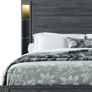 Homeroots Dark Gray Distressed Wood King Bed Frame With Led Lighting For Relaxing Sleep Sanctuary - 59.75" H  Wood 564724