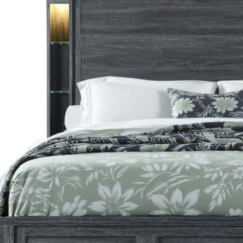Homeroots Dark Gray Distressed Wood Lighted Queen Bed Frame - Premium Craftsmanship For A Cozy Bedroom Retreat  Wood 564725